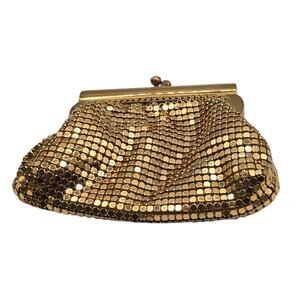 Vintage Gold Mesh Coin Purse Evening Bag Kiss Lock Clasp 70s Retro Glam